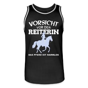 Vorsicht vor der Reiterin, das Pferd ist harmlos - Männer Basketball-Trikot - Schwarz/Weiß - Vorne - AI Model Male 185 dark (185cm)