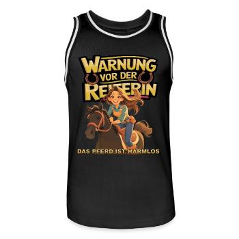 Vorsicht vor der Reiterin, das Pferd ist harmlos - Männer Basketball-Trikot - Schwarz/Weiß - Vorne - AI Model Male 185 dark (185cm)