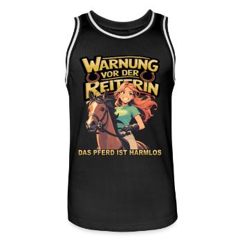 Vorsicht vor der Reiterin, das Pferd ist harmlos - Männer Basketball-Trikot - Schwarz/Weiß - Vorne - AI Model Male 185 dark (185cm)