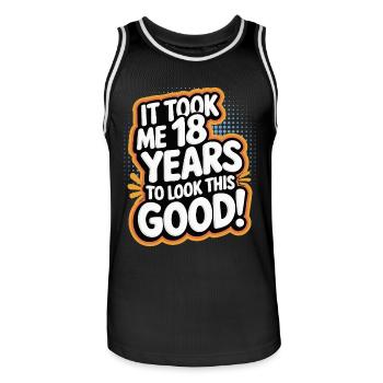 It took me 18 years to look this good - Männer Basketball-Trikot - Schwarz/Weiß - Vorne - AI Model Male 185 dark (185cm)