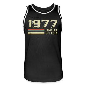 Born In 1977 Birthday 1977 Vintage 1977 - Men's Basketball Jersey - black/white - Front - AI Model Male 185 dark (185cm)
