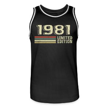 Born In 1981 Birthday 1981 Vintage 1981 - Men's Basketball Jersey - black/white - Front - AI Model Male 185 dark (185cm)