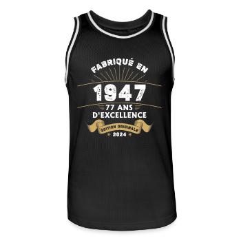 Made in 1947 77 Years of Original Excellence - Men's Basketball Jersey - black/white - Front - AI Model Male 185 dark (185cm)
