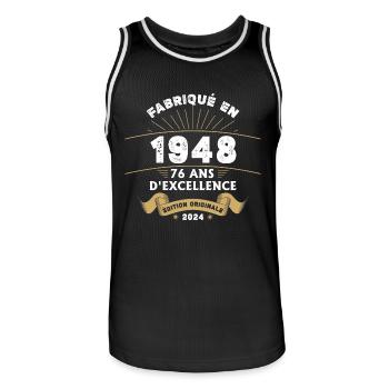 Made in 1948 76 Years of Original Excellence - Men's Basketball Jersey - black/white - Front - AI Model Male 185 dark (185cm)