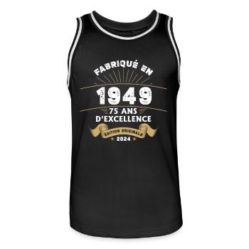 Made in 1949 75 Years of Original Excellence - Men's Basketball Jersey - black/white - Front - AI Model Male 185 dark (185cm)