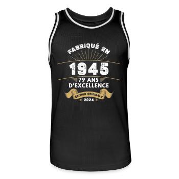 Made in 1945 79 Years of Original Excellence - Men's Basketball Jersey - black/white - Front - AI Model Male 185 dark (185cm)
