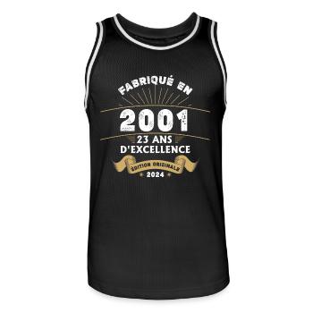 Made in 2001 23 Years of Original Excellence - Men's Basketball Jersey - black/white - Front - AI Model Male 185 dark (185cm)