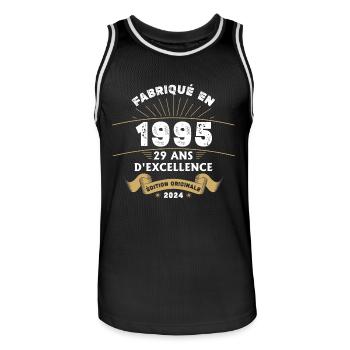 Hergestellt im Jahr 1995 29 Jahre Original-Exzellenz - Männer Basketball-Trikot - Schwarz/Weiß - Vorne - AI Model Male 185 dark (185cm)