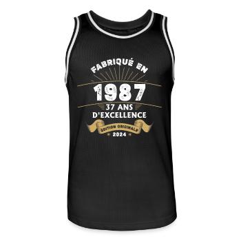 Hergestellt im Jahr 1987 37 Jahre ursprüngliche Exzellenz - Männer Basketball-Trikot - Schwarz/Weiß - Vorne - AI Model Male 185 dark (185cm)