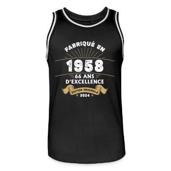 Hergestellt im Jahr 1958 66 Jahre ursprüngliche Exzellenz - Männer Basketball-Trikot - Schwarz/Weiß - Vorne - AI Model Male 185 dark (185cm)