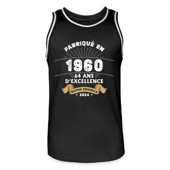 Hergestellt im Jahr 1960 64 Jahre Original-Exzellenz - Männer Basketball-Trikot - Schwarz/Weiß - Vorne - AI Model Male 185 dark (185cm)