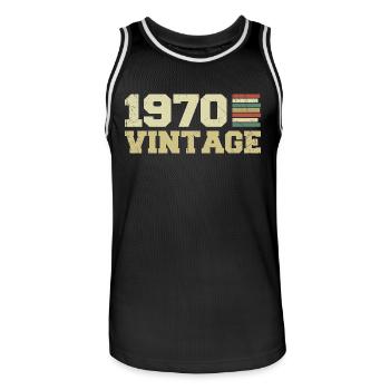 1970 Geburtstagsgeschenk 1970 Vintage 1970er Jahre Geschenk - Männer Basketball-Trikot - Schwarz/Weiß - Vorne - AI Model Male 185 dark (185cm)
