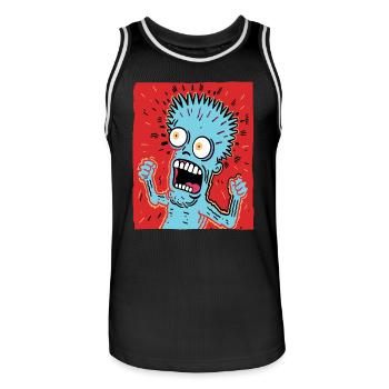 Cartoonkunst eines verrückten Typen - Männer Basketball-Trikot - Schwarz/Weiß - Vorne - AI Model Male 185 dark (185cm)
