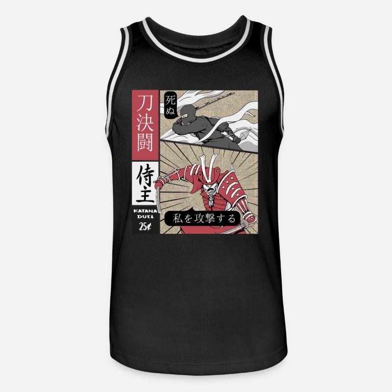 Katana Duell Ninja vs Samurai - Männer Basketball-Trikot - Schwarz/Weiß
