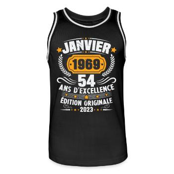Cadeau D'anniversaire 54 Ans Janvier 1969 Vintage - Maillot de basket Homme - noir/blanc - Devant - AI Model Male 185 dark (185cm)