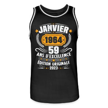 Cadeau D'anniversaire 59 Ans Janvier 1964 Vintage - Maillot de basket Homme - noir/blanc - Devant - AI Model Male 185 dark (185cm)
