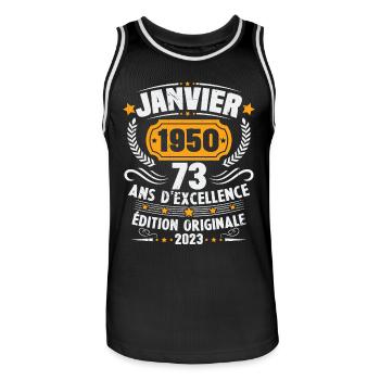 Cadeau D'anniversaire 73 Ans Janvier 1950 Vintage - Maillot de basket Homme - noir/blanc - Devant - AI Model Male 185 dark (185cm)