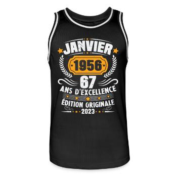 Cadeau D'anniversaire 67 Ans Janvier 1956 Vintage - Maillot de basket Homme - noir/blanc - Devant - AI Model Male 185 dark (185cm)