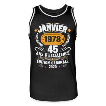 Cadeau D'anniversaire 45 Ans Janvier 1978 Vintage - Maillot de basket Homme - noir/blanc - Devant - AI Model Male 185 dark (185cm)