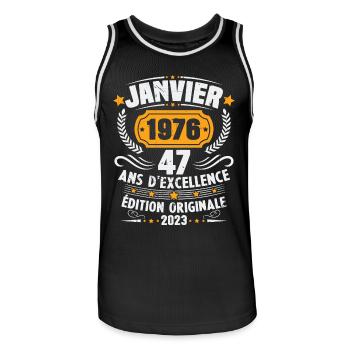 Cadeau D'anniversaire 47 Ans Janvier 1976 Vintage - Maillot de basket Homme - noir/blanc - Devant - AI Model Male 185 dark (185cm)