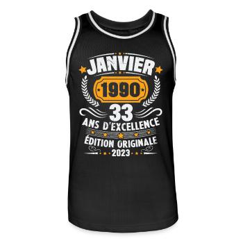 Cadeau D'anniversaire 33 Ans Janvier 1990 Vintage - Maillot de basket Homme - noir/blanc - Devant - AI Model Male 185 dark (185cm)