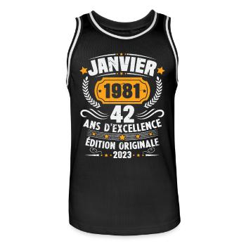 Cadeau D'anniversaire 42 Ans Janvier 1981 Vintage - Maillot de basket Homme - noir/blanc - Devant - AI Model Male 185 dark (185cm)