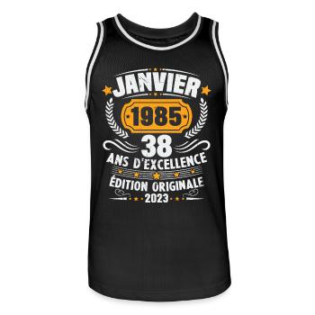 Cadeau D'anniversaire 38 Ans Janvier 1985 Vintage - Maillot de basket Homme - noir/blanc - Devant - AI Model Male 185 dark (185cm)