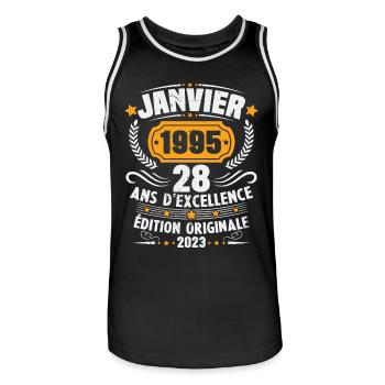 Cadeau D'anniversaire 28 Ans Janvier 1995 Vintage - Maillot de basket Homme - noir/blanc - Devant - AI Model Male 185 dark (185cm)