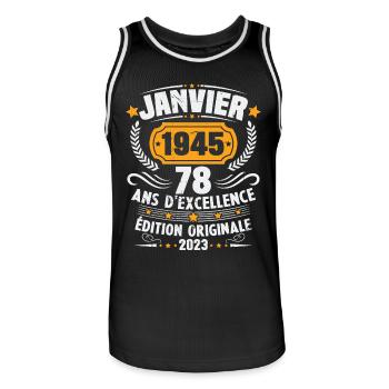 Geburtstagsgeschenk 78 Jahre Januar 1945 Jahrgang - Männer Basketball-Trikot - Schwarz/Weiß - Vorne - AI Model Male 185 dark (185cm)