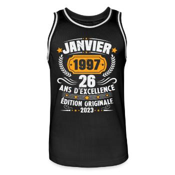 Cadeau D'anniversaire 26 Ans Janvier 1997 Vintage - Maillot de basket Homme - noir/blanc - Devant - AI Model Male 185 dark (185cm)