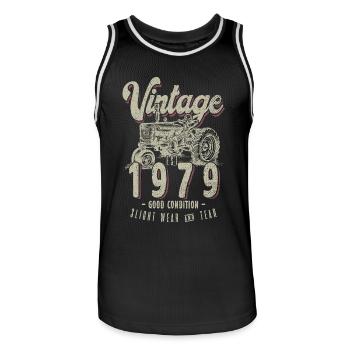 Vintage Tractor Farmer Birthday Born In 1979 - Men's Basketball Jersey - black/white - Front - AI Model Male 185 dark (185cm)