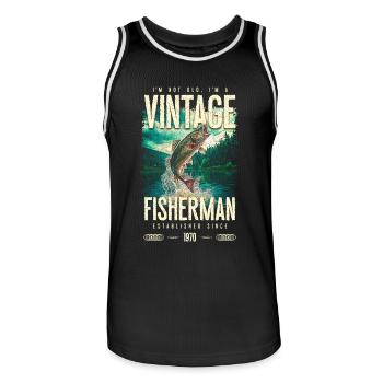 Pêche à la truite vintage Pêcheur Anniversaire 1970 - Maillot de basket Homme - noir/blanc - Devant - AI Model Male 185 dark (185cm)