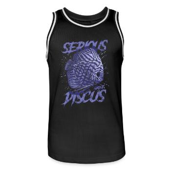 Sérieux au sujet du discus aquariophile gardien de discus - Maillot de basket Homme - noir/blanc - Devant - AI Model Male 185 dark (185cm)