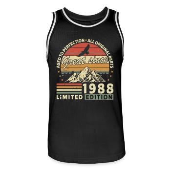36 Years great since 1988 limited edition - Men's Basketball Jersey - black/white - Front - AI Model Male 185 dark (185cm)