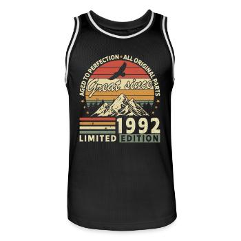 32 Years great since 1992 limited edition - Men's Basketball Jersey - black/white - Front - AI Model Male 185 dark (185cm)