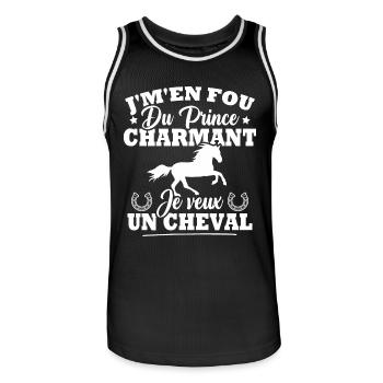 J'm'en fou du prince charmant je veux un cheval - Maillot de basket Homme - noir/blanc - Devant - AI Model Male 185 dark (185cm)