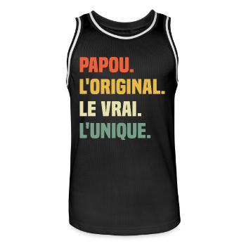 Papou L'original Le Vrai L'unique Cadeau Vintage - Maillot de basket Homme - noir/blanc - Devant - AI Model Male 185 dark (185cm)