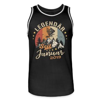 Légendaire depuis l'anniversaire de janvier 2019 - Maillot de basket Homme - noir/blanc - Devant - AI Model Male 185 dark (185cm)