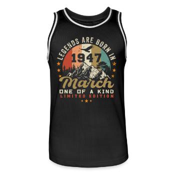 März 1947 Jahrgang Geburtstag Retro Geschenk - Männer Basketball-Trikot - Schwarz/Weiß - Vorne - AI Model Male 185 dark (185cm)