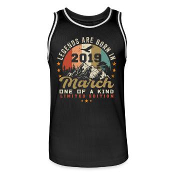 Mars 2019 Vintage Anniversaire Rétro Cadeau - Maillot de basket Homme - noir/blanc - Devant - AI Model Male 185 dark (185cm)
