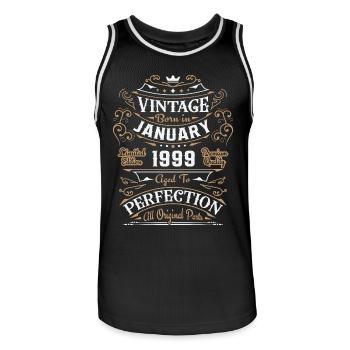 Jahrgang Januar 1999, Retro Geburtstagsgeschenk - Männer Basketball-Trikot - Schwarz/Weiß - Vorne - AI Model Male 185 dark (185cm)