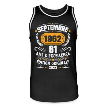 Cadeau anniversaire 61 Ans septembre 1962 Vintage - Maillot de basket Homme - noir/blanc - Devant - AI Model Male 185 dark (185cm)