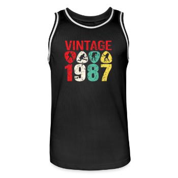 1987 Geburtstag Rock n Roll Vintage - Männer Basketball-Trikot - Schwarz/Weiß - Vorne - AI Model Male 185 dark (185cm)