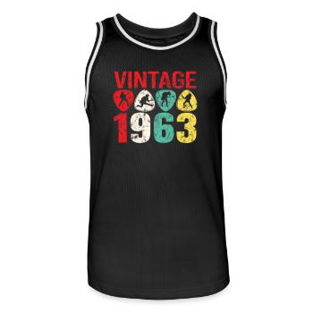 1963 Anniversaire Rock n Roll Vintage - Maillot de basket Homme - noir/blanc - Devant - AI Model Male 185 dark (185cm)