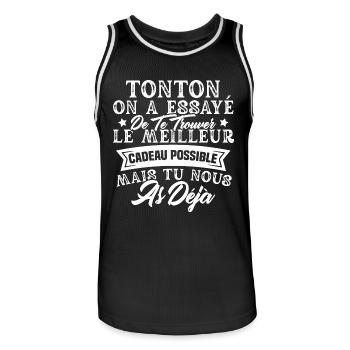Tonton on a essayé de trouver le meilleur cadeau - Maillot de basket Homme - noir/blanc - Devant - AI Model Male 185 dark (185cm)
