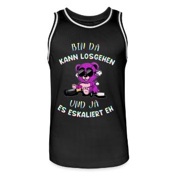 Party Festival Outfit es eskaliert eh Teddy Bär - Männer Basketball-Trikot - Schwarz/Weiß - Vorne - AI Model Male 185 dark (185cm)