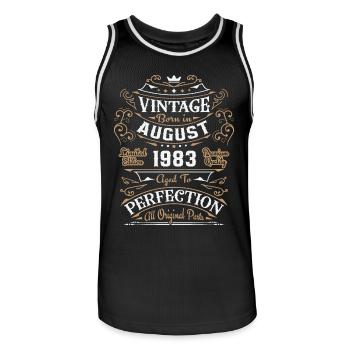 Vintage August 1983 vintage retro anniversary - Men's Basketball Jersey - black/white - Front - AI Model Male 185 dark (185cm)