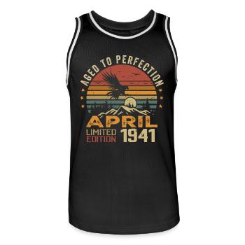 Unmatched Since April 1941 Anniversary Gift - Men's Basketball Jersey - black/white - Front - AI Model Male 185 dark (185cm)