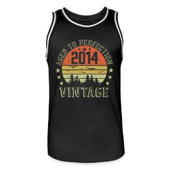 2014 Vintage Born 2014 Birthday Gift 2014 - Men's Basketball Jersey - black/white - Front - AI Model Male 185 dark (185cm)