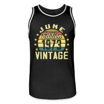 Juin 1973 Juin Cadeau Anniversaire June 1973 Rétro - Maillot de basket Homme - noir/blanc - Devant - AI Model Male 185 dark (185cm)